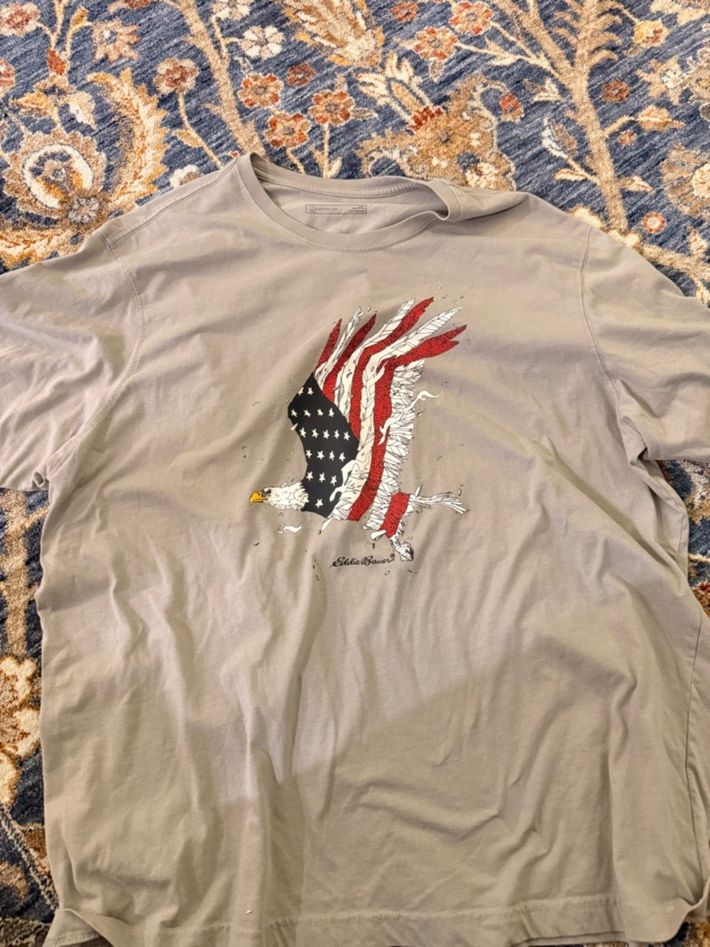 Eddie Bauer Men's Gray Graphic Eagle T-Shirt - American Flag Design